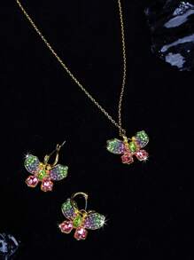 oudina 3pcs Colorful Cubic Zirconia Butterfly Jewelry Set, Suitable For Women's Everyday Wear