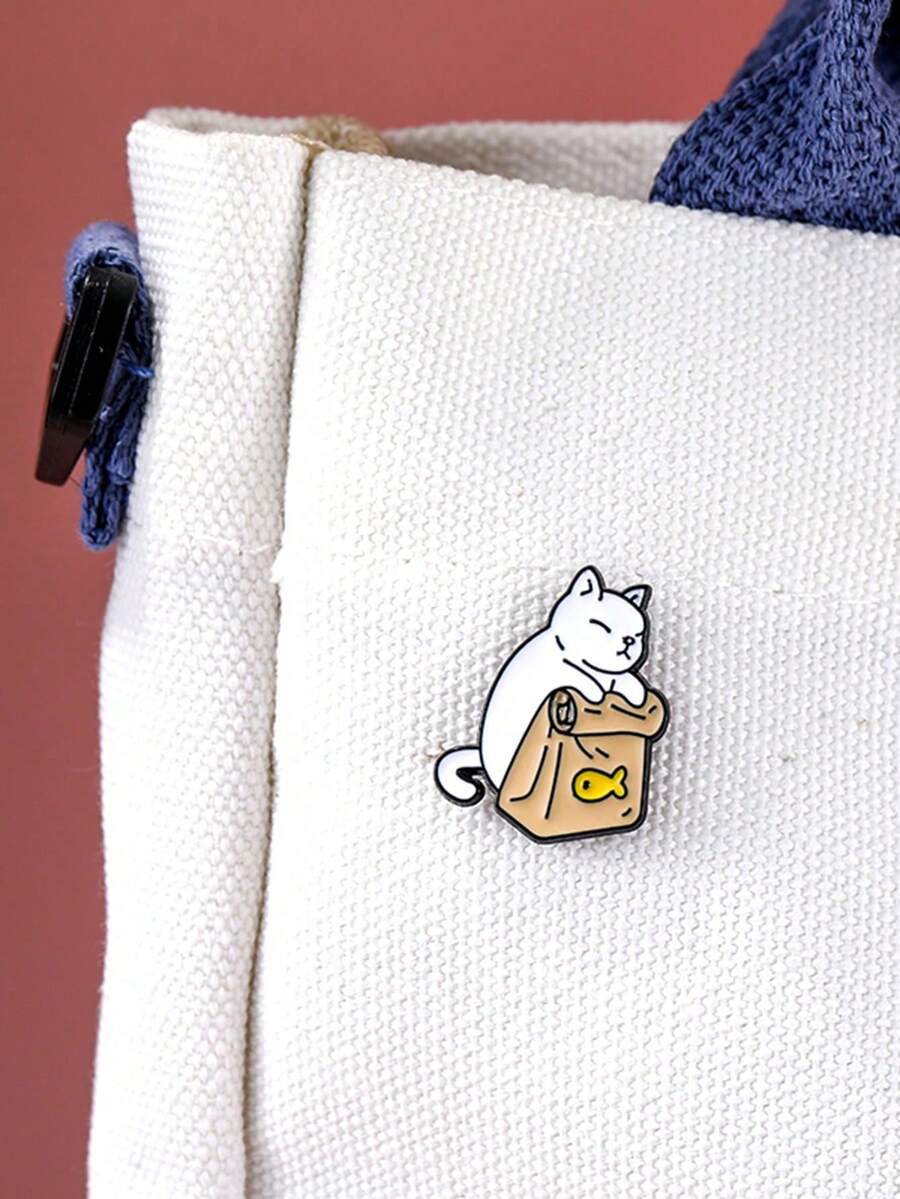1 件可爱休闲铁合金猫图案胸针背包包动物徽章包挂件创意别针包装饰男女旅行户外包配件旅行必需品背包装饰 - 白色 - 查看 1