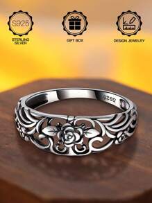 1pc S925 Sterling Silver Gothic Rose Thorn Design Ring For Women, Vintage Hollow Carved, Low Allergy, Suitable For Daily Wear, Wedding Proposal, Halloween, Valentine's Day, Mother's Day, Music Festival Gift, Comes With Gift Box