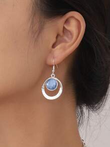 1pc Necklace 1 Pair Earrings Fashion Concentric Circle Jewelry Set, Bohemian Retro Unique Elegant Minimalist Blue Enamel Zinc Alloy, Suitable For Women Daily Wear, Party, Beach Holiday, Ideal Gift