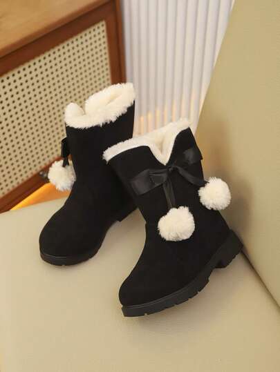 秋冬女童靴子一双，新款高帮保暖毛绒时尚优雅简约耐寒学院风厚靴高性能靴