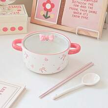 4pcs High-Color Bowknot Ramen Bowls With Lids, Cute Double-Ear Bowls Suitable For Daily Home Use, Parties, Office Ramen, Outdoor Camping Picnics, Gifts, School Supplies