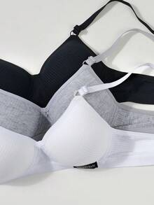 3pcs/Set Teen GirlRibbed Triangle Cup Bras, Comfortable & Breathable, Suitable For 13-16 Years Old