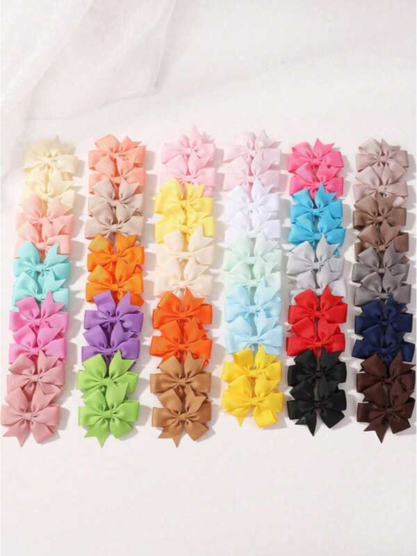 60pcs Macaron Color Bow Hair Clips For Kids, Versatile School Style, Vibrant Colors, Fun Baby Hair Accessories, Random Colors ,Flat Claw Clip, Hair Slide, Hair Claws, School Stuff