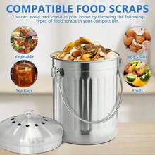 4.9l Compost Bin Stainless Steel Indoor Compost Bucket for Kitchen Countertop Odourless Compost Pail for Kitchen Food Waste with A Carrying Handle and 2 Charcoal Filter 4.9l Easy to Clean - plateado - Ver 3