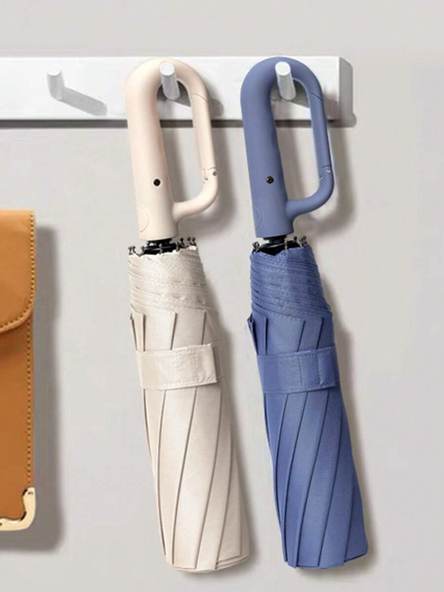 1pc Automatic Folding Umbrella With Buckle, 8 Ribs, Extra Large & Thick, Dual Use Sunshade & Rainproof, High Density Fabric, Lotus Leaf Repellent, Suitable For Men & Women, Portable, Wind & Rain Resistant, Dual Layer Protection, Random Handle Style (Rotating Or Buckle) - Multicolor - View 1