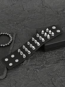 Yanxyad Punk Bracelets Set For Men, Punk Spiked Studded Bracelets PU Leather Rivet Studded Bracelet For Men Women, Goth Punk Bracelet Black Biker Wide Strap Adjustable Bangle Wristband, Gothic Punk Bracelet For Men Women Gifts