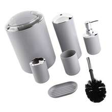 6pcs/Set Bathroom Accessories Set Toothbrush Holder,Trash Can,Soap Dispenser (Gray) Back To School - Dark Grey - View 3