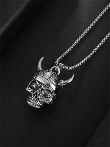 1 pièce Collier pendentif crâne à cornes vintage et créatif, bijou unique cadeau de fête rock pour hommes et femmes