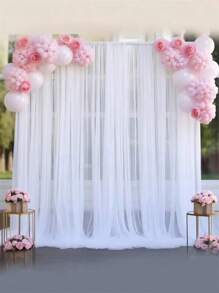 1 Set / 2 Stücke - 1,6m * 3m Tüll Hintergrundvorhänge, transparente Hintergrundvorhänge für Geburtstagsfeier, Hochzeit, Frühjahrsfest, Fotohintergrund Dekoration