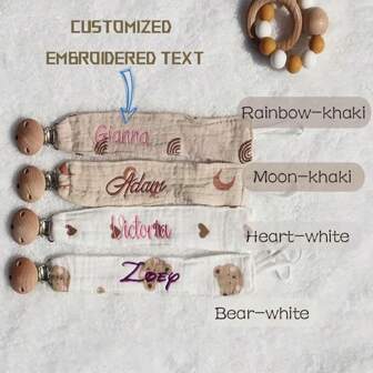 1 pezzo di fermaciuccio personalizzato con ricamo, fermaciuccio in tessuto personalizzato con molletta in legno, gancio anti-smarrimento, fermaglio per colletto, nome/lettera ricamati a mano, elegante, morbido e confortevole, colorato, carino e unico, regalo personalizzato, adatto come regalo commemorativo, per Ognissanti, Ringraziamento, amici, regalo accogliente, regalo con catena in legno, regalo per le feste, compleanno, Capodanno