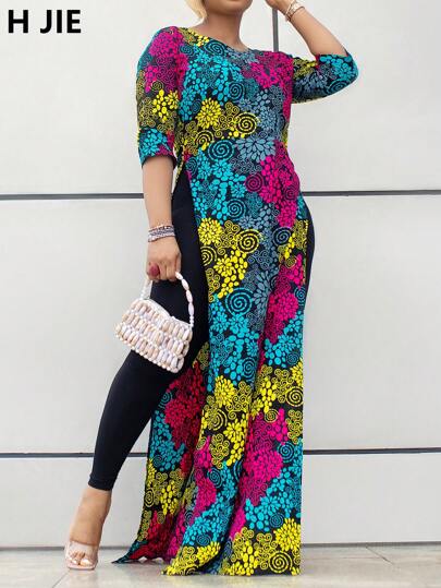 1 pezzo Abito lunghi in tessuto intrecciato con stampa floreale boho elegante, adatto per spiaggia, vacanza, uso quotidiano, giardino, viaggio, ritorno a scuola, festa, estate e autunno