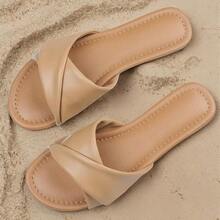 Slides Sandals Women Basic Slip On Flat Sandals Open Toe Comfort Beach Sandals Slippers Casual Dressy Summer - 駱駝 - 查看 4
