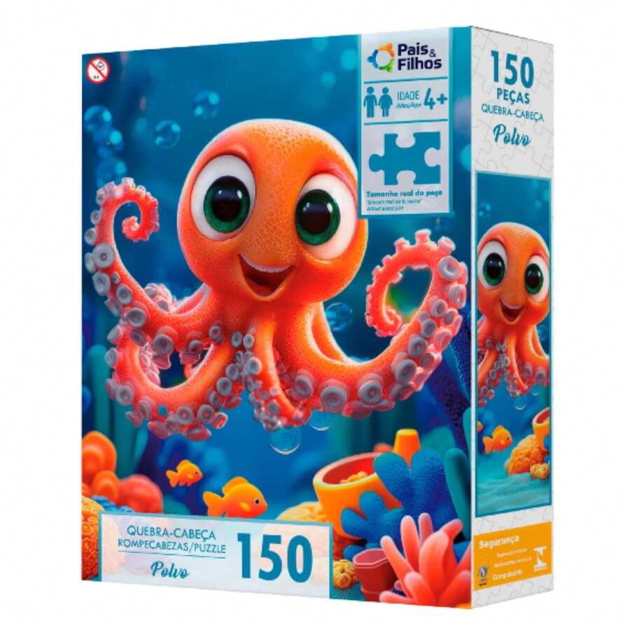 Quebra-Cabeça Puzzle Infantil Polvo 150 Peças - Pais & filhos - Multicolorido - Visão 1