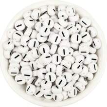 150/300/600 pezzi di perline in acrilico con motivo a lettere dorate su sfondo bianco, 4x7mm, adatte per la realizzazione di gioielli fai-da-te, progetti di collane e braccialetti