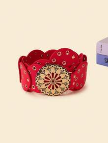 大码女式波西米亚风镂空金属圆盘孔眼花卉图案铆钉腰带装饰时尚性感连衣裙配饰，适合各种派对、聚会和休闲场合 - 拼接 - 查看 23