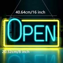 Enseigne Néon LED Ouverte pour Entreprise, Enseigne Murale en Plastique pour Entrée avec Interrupteur, Alimentée par USB, Lumière Néon Bleu Glacé et Jaune Non Réglable