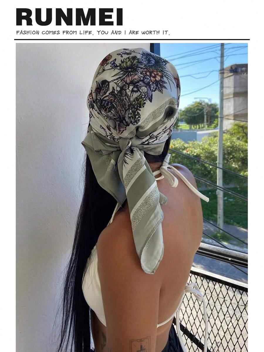 1条简约印花70年代柔绿色领巾,新款春季时尚女式头巾,可用作腰带、包包装饰、丝带、头带或围巾,是提升整体造型的理想选择。 - 嫩綠色 - 查看 1