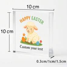 1pc Acrylic Ornaments Easter Acrylic Sign With Custom Text, Happy Easter Clear Block With Eggs And Dots, Personalized Gift For Easter Party Or Spring Holiday Decor