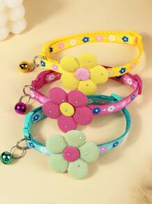 1/3pcs Cute Flower Bells Pet Collar With Leash Clasp, Adjustable Collar For Decorating Pet Cats And Dogs