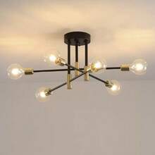 1 Modern  Chandelier 6-Light Industrial Ceiling Lights Fixture 22" Semi Flush Mount Ceiling Light With For Dining Room Bedroom Foyer Hallway Living Room - 6頭黑金吊燈不含燈炮 - 查看 4