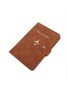 Multi-Card PU Passport Holder - Snap Closure, Faux Leather Lining, Airplane Pattern Passport Case, Minimalist Travel Accessory - Convenient Document Storage And Travel Items, Holiday Supplies Travel Stuff Travel Organiser Travel Items Travel Wallet Passport Holder Passport Wallet Beach Vacation Bag Summer Christmas Vacation