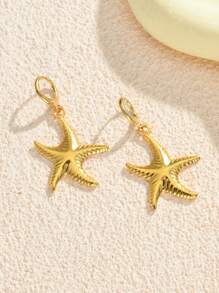 1 paire / 5 paires de boucles d'oreilles vintage en forme d'étoile de mer et de coquillage, plaquées or en acier inoxydable. Conviennent pour un port quotidien, une fête de plage, des vacances, un usage quotidien. Excellent cadeau pour les amis