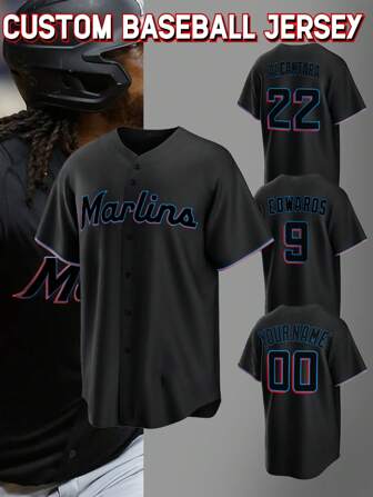 Customized Name And Number Boyfriend Style Men's Embroidery Baseball Jersey Miami Black V-Neck Personalized Short Sleeve Button Down Shirts Party Games Training Sports Tops S-Xxl