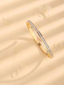 1 pièce Bracelet manchette à cristal simple à la mode en couleur or et argent, en acier inoxydable