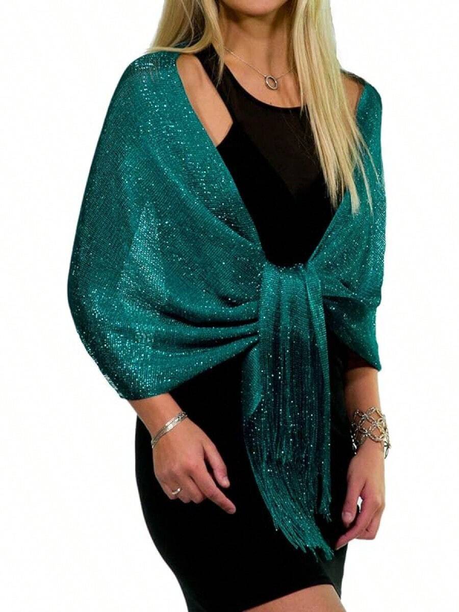 Metallic Glitter Shawl Wrap For Evening Dresses And Weddings - 青色/藍色 - 查看 1