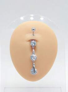 1 Pc Fashionable Silver Stainless Steel Pendant With Round Zirconia Navel Stud For Women Daily Wear