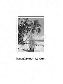 1 pieza Arte de pared sin marco Escape costero - Fotografía de playa en blanco y negro con palmeras y silueta de tabla de surf vintage, impresión de arte de retiro oceánico minimalista, decoración de vacaciones de lujo para dormitorio/sala de estar/estudio/dormitorio/casa de playa - Blanco y Negro - Ver 12