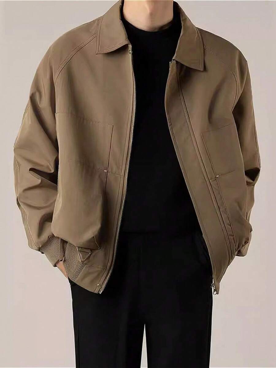 Y2k Coat Men's Spring And Autumn Interview Commuting Light And Mature Style Men's Loose Short Lapel Jacket Men's Jacket Casual Top - Khaki - View 1