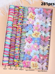 255pcs/Set Colorful Hair Scrunchies & Flower Hair Ties Combo, Includes Basic Hair Ties In Various Colors And Floral Patterned Hair Ties - Suitable For Girls And Women, Perfect For Ponytails, Parties, And Adorable Hairstyles, Great Gift Choice