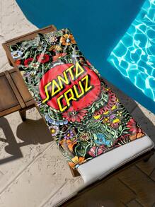 1pc Santa Cruz Skateboard Beach Towel - Tropical Streetwear Design With Vibrant Red & Black Print, Super Soft Microfiber, Quick-Dry Lightweight For Beach, Pool, Camping, Travel, Home & Outdoor Use, Beach Essentials | Streetwear Style | Quickdry Fabric