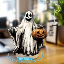 2D drehbare Acryl Tischdekoration - Geschnitzter Kürbis Horror für Halloween, 360° Drehung, ohne Batterie, geeignet für Innen und Außen, 2D flaches Design, Zuhause, Büro, Party & saisonales Geschenk, Halloween Dekoration für Zuhause, lustige Dekoration, langanhaltend, tolle Geschenkidee