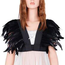 Festliches Federschal-Top, Schal-Cape, Accessoires zum Anziehen Federn-Körpergeschirr für Frauen Tops Cape Schal Schulterschal Punk Gothic Rave Dance Festival Kragen mit Manschetten Schulter Abzeichen Anziehsachen Künstliche Federn