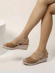 交叉松紧带绳帆布鞋厚底时尚女鞋