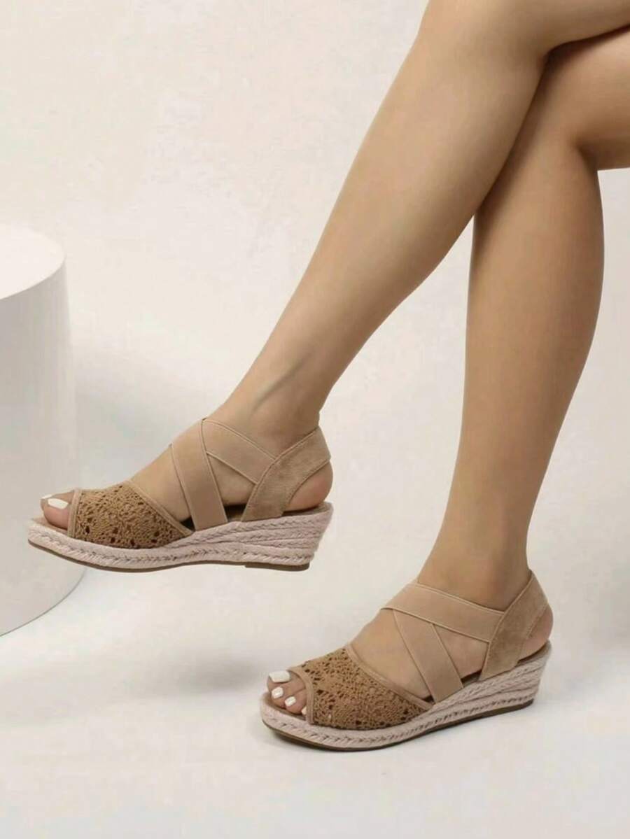 交叉松紧带绳帆布鞋厚底时尚女鞋