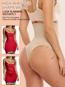 Women High Waisted Body Shaper Compression Pants With Tummy Control Thong Shapewear, Slimming Underwear Girdle Plus Size - 米色 - 查看 5