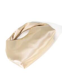 1 szt. Damska modna jednokolorowa torebka z uchwytem na sznurek w prostym eleganckim satynowym półksiężycu, odpowiednia na bale, imprezy, wesela - Szampan - Zobacz 7