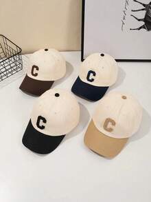 1 件女款拼色棒球帽，复古字母标志春秋季遮阳运动帽，宽大头围 - A - 查看 2