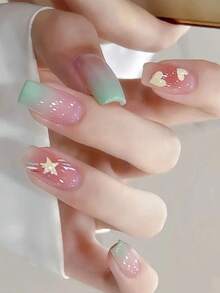 24 件/盒法国薄荷绿亮泽夏日清新多巴胺指甲油套装，包含 1 罐果冻指甲胶和 1 个指甲锉，适合女士和女孩按压指甲美甲用品 - 彩色 - 查看 1