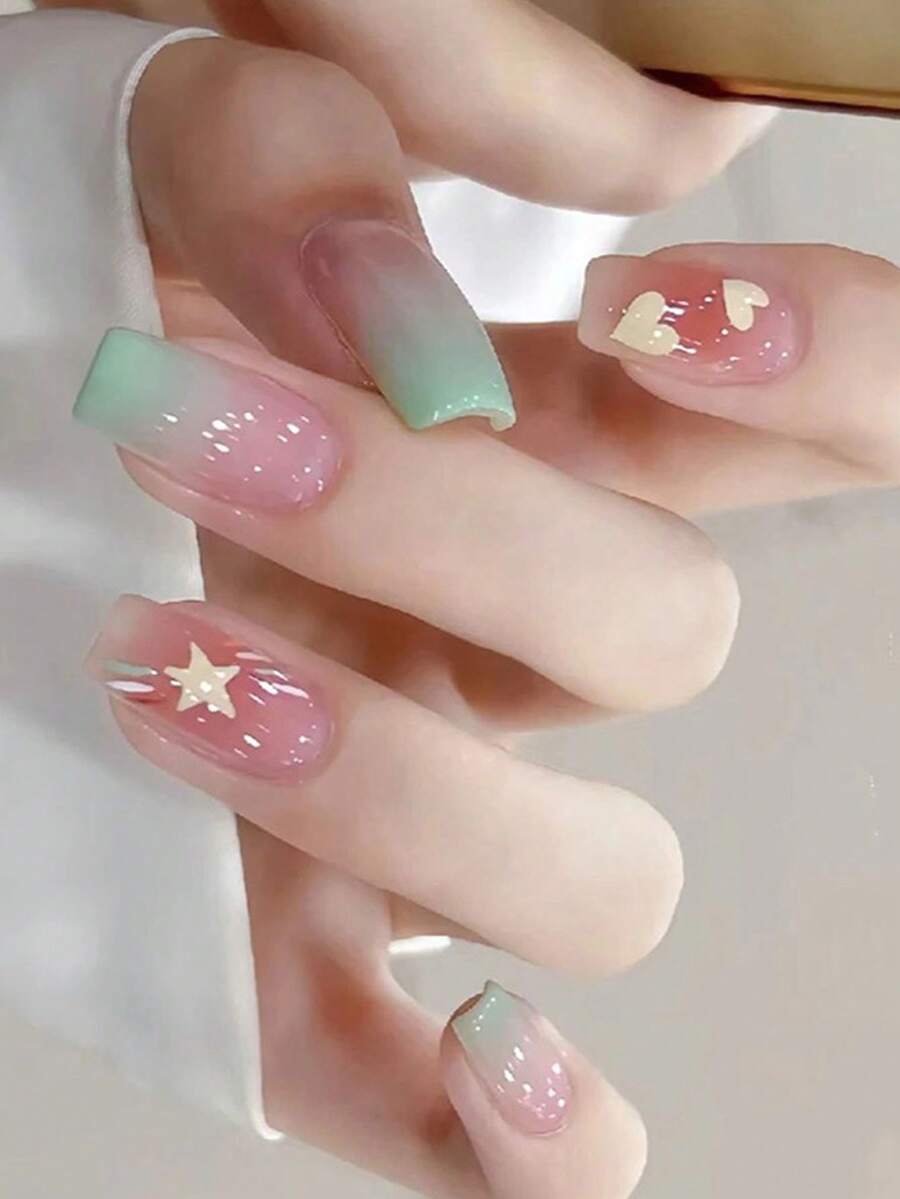 24 件/盒法国薄荷绿亮泽夏日清新多巴胺指甲油套装，包含 1 罐果冻指甲胶和 1 个指甲锉，适合女士和女孩按压指甲美甲用品 - 彩色 - 查看 1