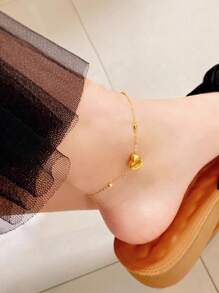 Nooxian 1pc Anklet, Summer Beach Anklet For Women, Stackable Hypoallergenic Stainless Steel Heart Pendant Foot Chain, Mother's Day & Valentine's Day Gift (Random Bead Count, No Gift Box)