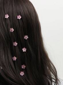 10 件优雅粉色水晶花发夹，适合女士、爪夹、发夹、发夹、发夹、学校用品 - 彩色 - 查看 2