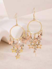 1 Pair Elegant Personalized Fashion Big Hoop Flower & Tassel Pendant Earrings With Cubic Zirconia For Women, Suitable For Daily, Party, Wedding Decoration
