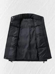Men's Vest, Warm Fashionable Solid Color Thick Collar Padded Vest, Warm Outerwear - الأسود - مشاهدة 5