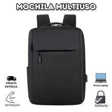 Mochila Escolar Resistente Unissex Bolsa De Festa Minimalista Impermeável com USB - Preto - Visão 1