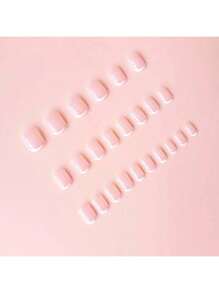 24pcs French Manicure Fake Nails, Perfect Fit Press On Artificial Nails For Ladies & Girls, Suitable For Dates, Gatherings, Parties, Reusable, With 1 Nail File & 1 Jelly Gel'